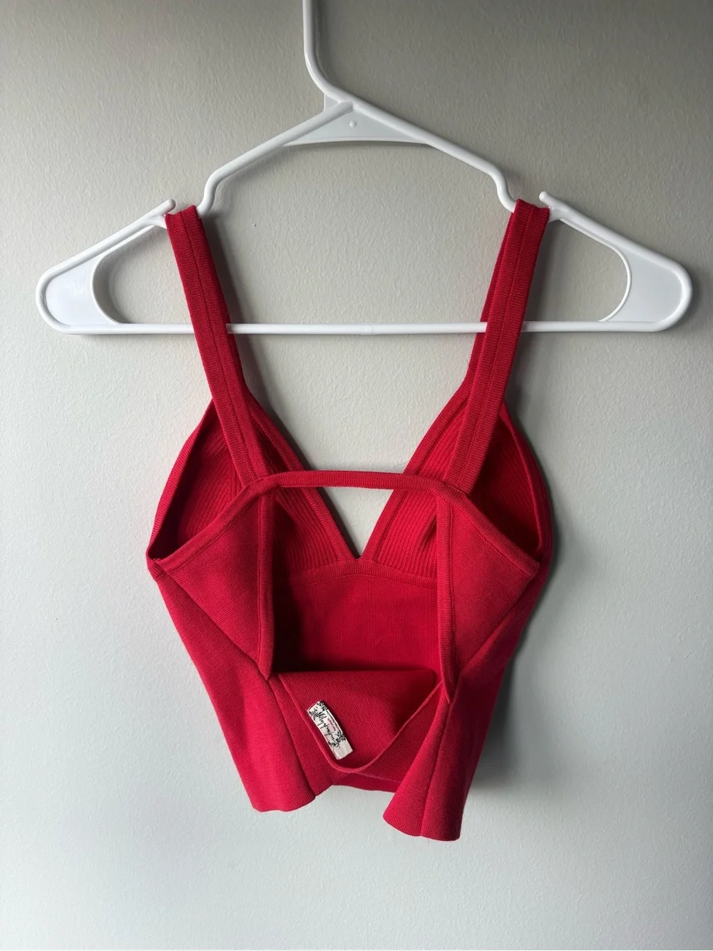 Free People Red Ribbed V-Neck Tank Top